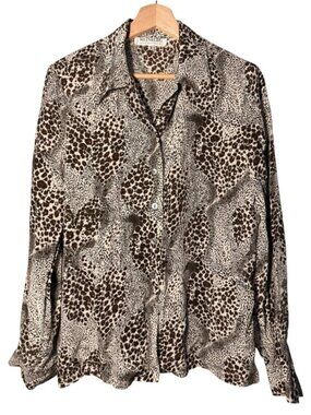 Weinberg Made in France Silk Animal-Print Button-Down Shirt size 38